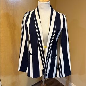 Mural Navy and White Striped Cape Blazer